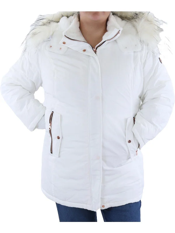 Plus Womens Insulated Faux Fur Hood Anorak Jacket