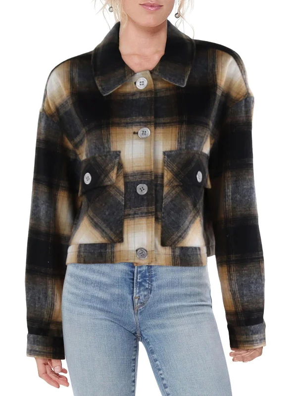 Womens Plaid Front Pockets Shirt Jacket