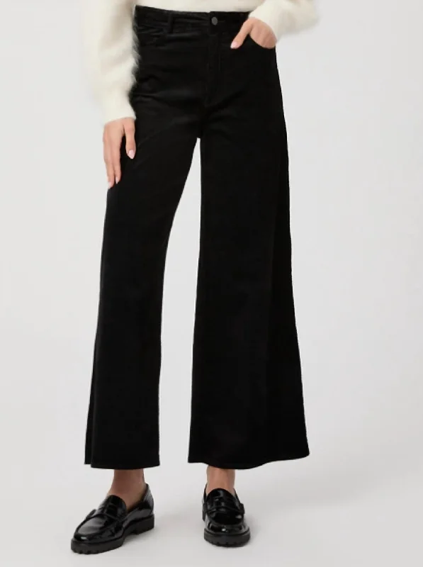 Harper Ankle Wide Leg Pant In Black Velvet Corduroy