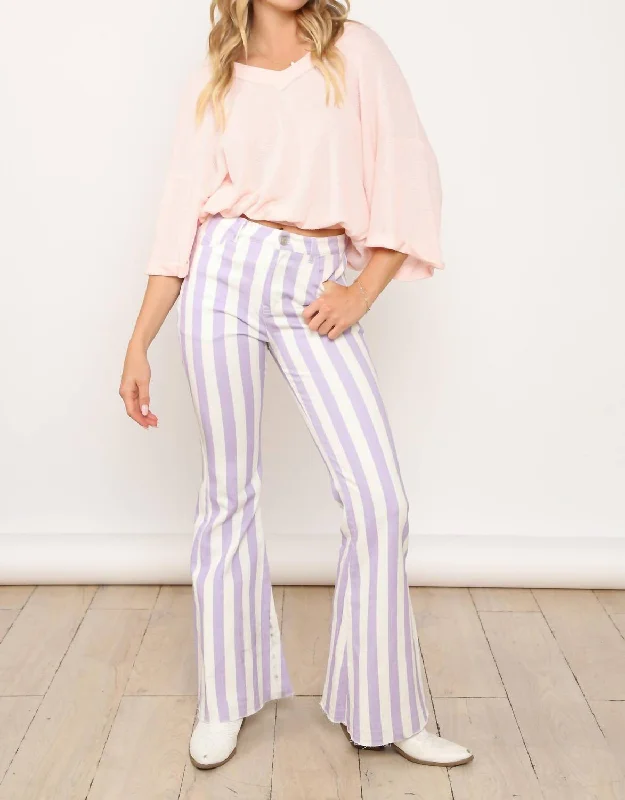 Stripe Denim Flares Jeans In Lavender