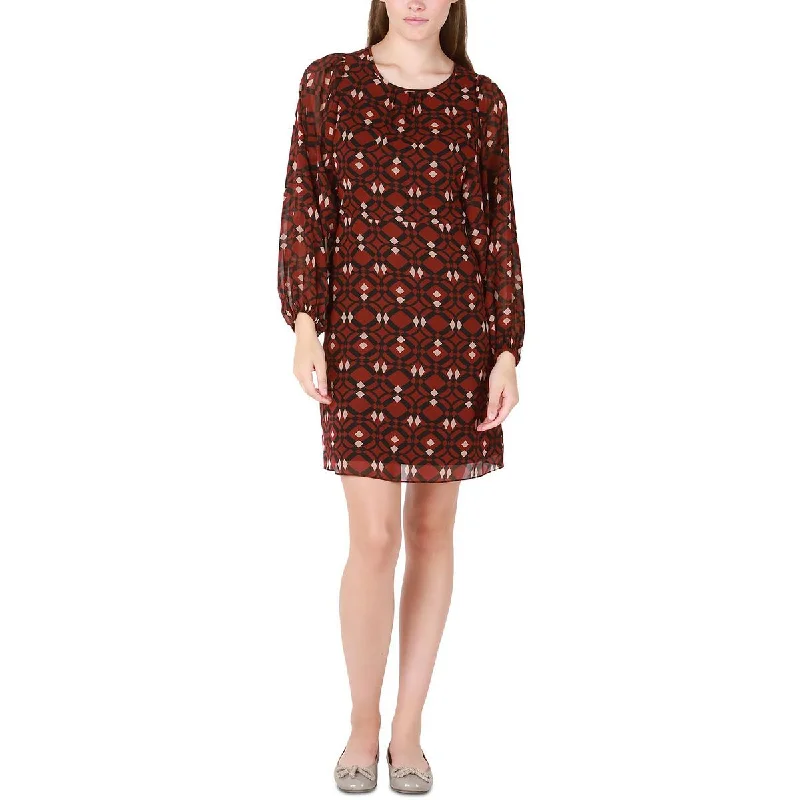 Black Tape_ Womens Geometric Print Knee Shift Dress