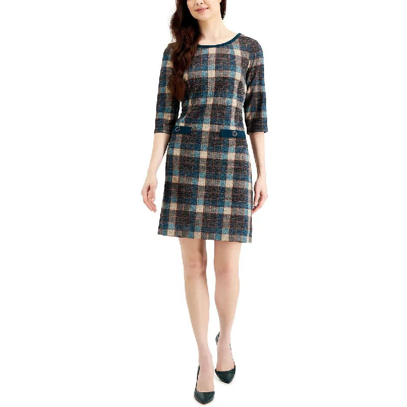 Connected Apparel Womens Plaid Mini Sheath Dress