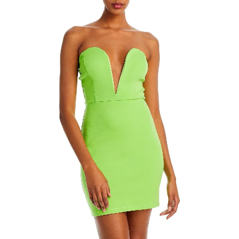 Fore Womens Strapless Plunging Mini Dress