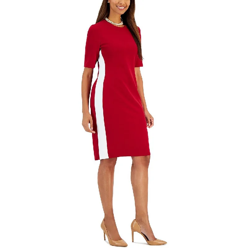 Kasper Womens Crepe Colorblock Sheath Dress