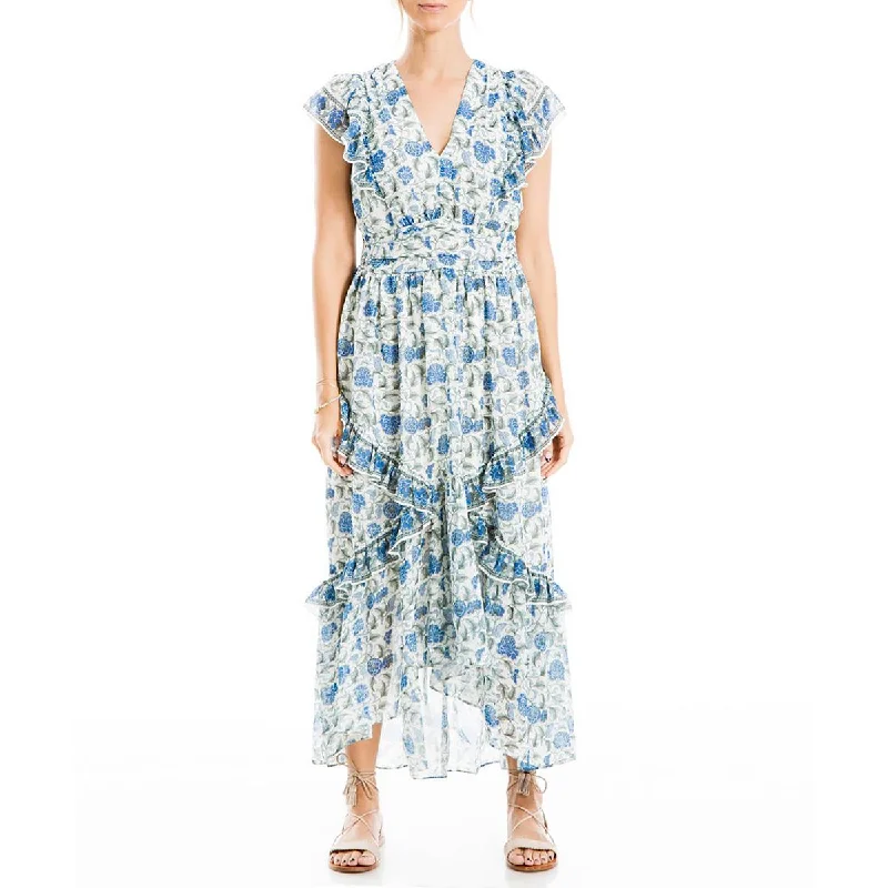 Max Studio Womens Floral Ruffle Midi Dress