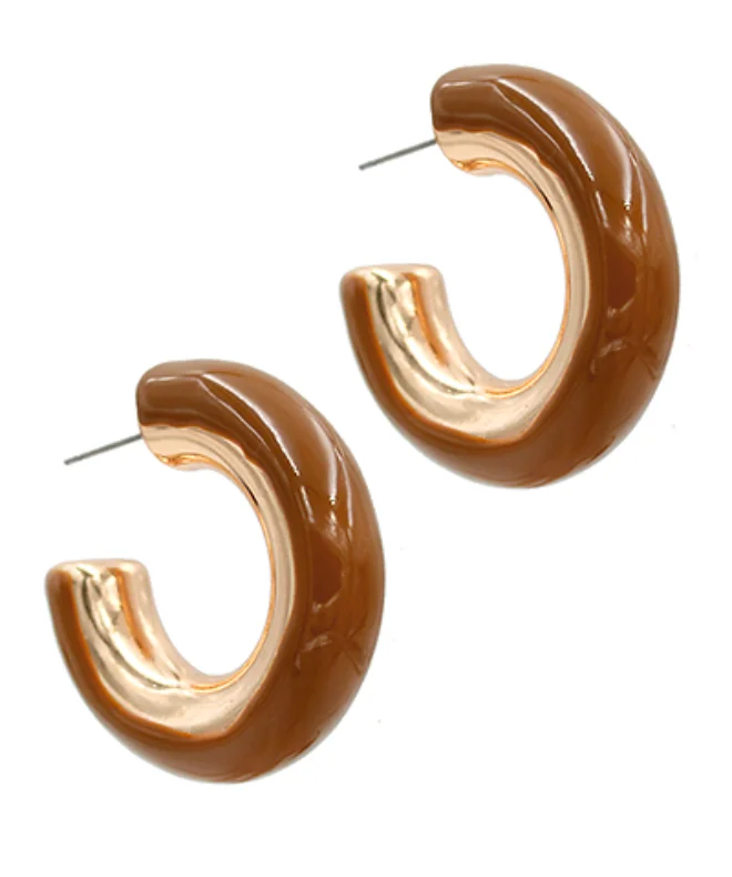 Chunky Enamel Brown Hoop Earrings