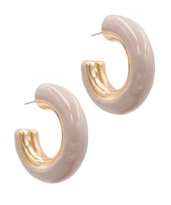 Chunky Enamel Taupe Hoop Earrings