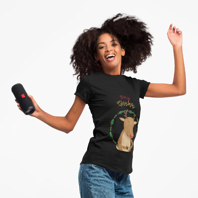 Womens Reindeer Holiday Short Sleeve Tee