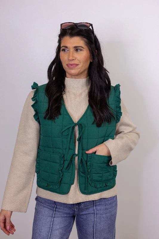 Ruffled Up Green Puffer Vest