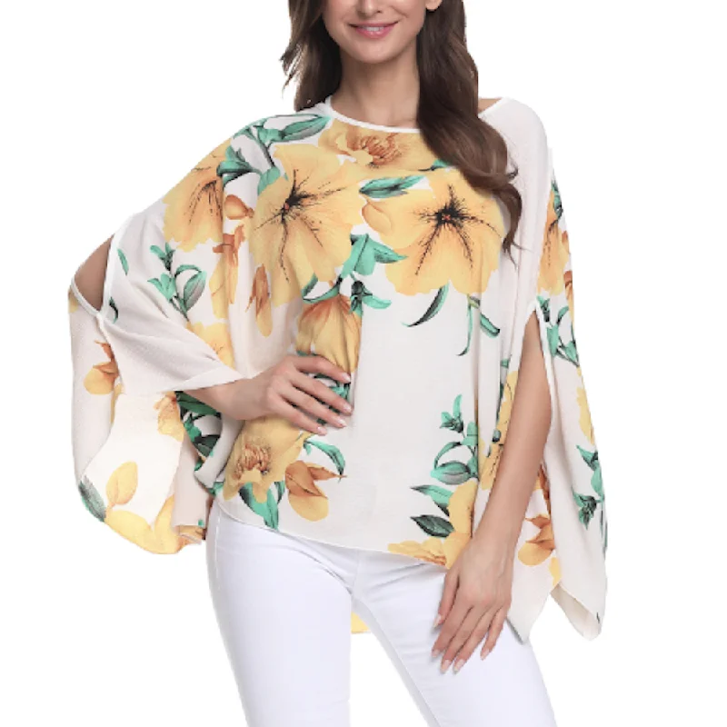 Womens Blossom Flowers Batwing Chiffon Top